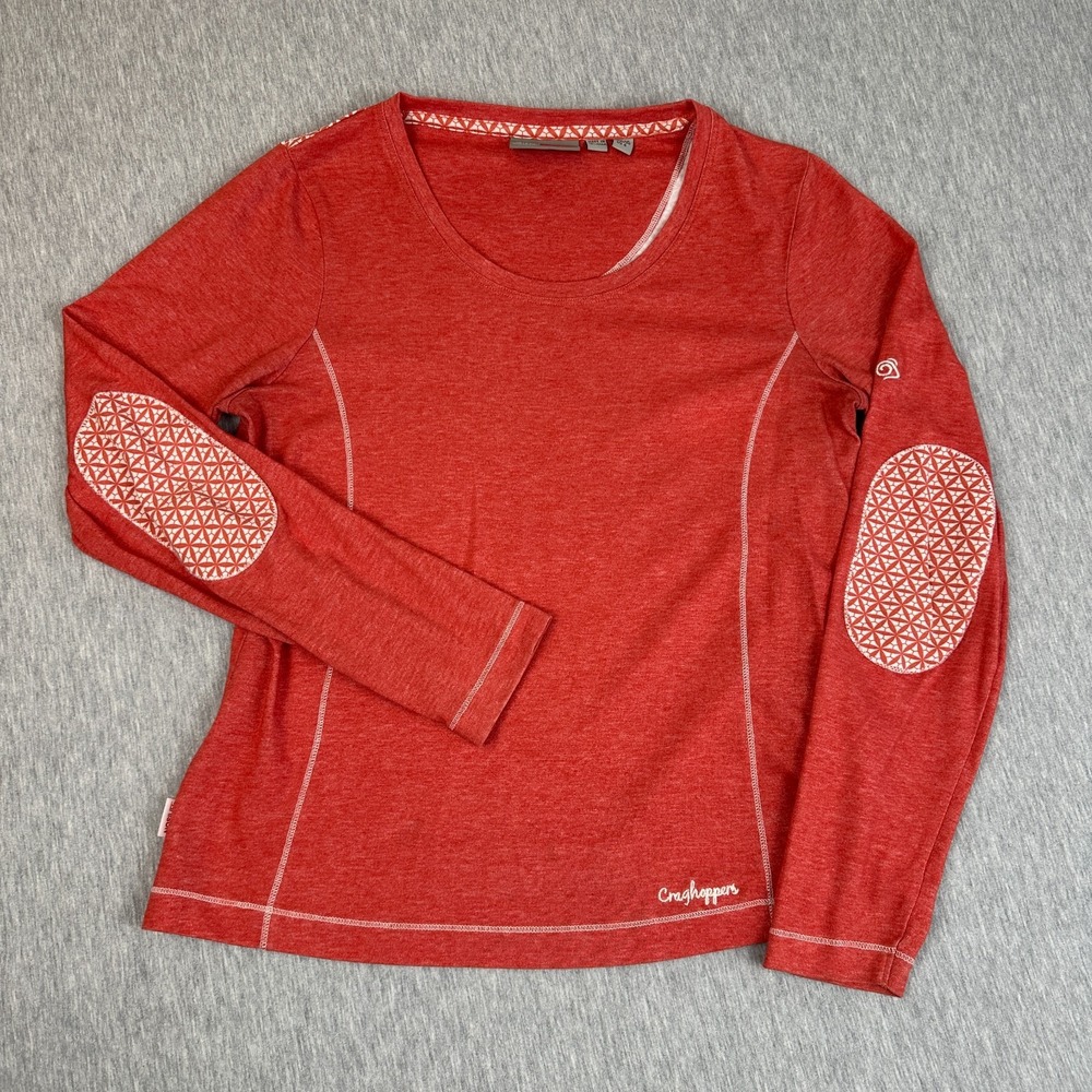 Craghoppers Insect Shield Womens UK 10 US 6 Red Long Sleeve Top Elbow Patch